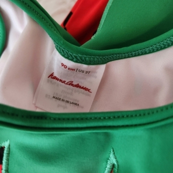 Hanna Andersson Strawberry One Piece Swimsuit Swim 90 Or 3t Green and Red - Picture 5 of 6